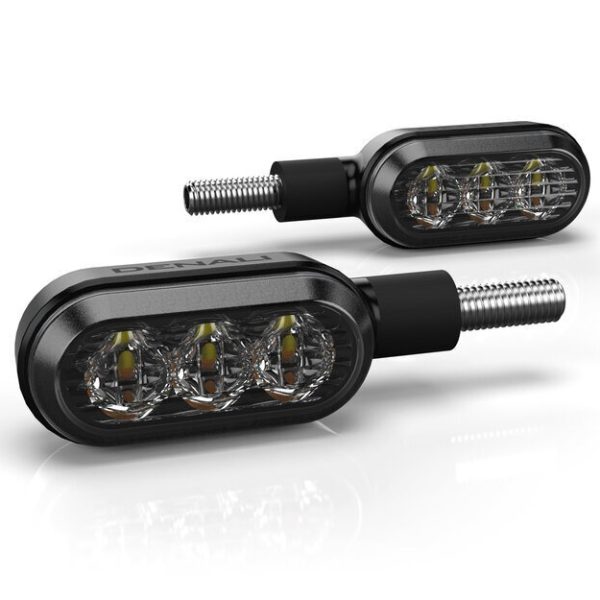 DENALI T3 Switchback M8 LED 2in1 Blinker-Positionsleuchten-Kombination Gehäuse Schwarz / Linse Klar (Paar), Vorn